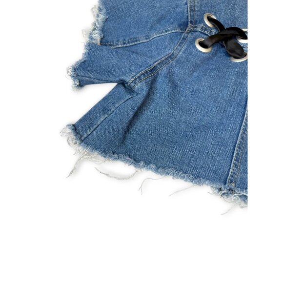 Crave Fame Denim Crop Jacket Distressed Hem Lace-Up Back Size Small - Picture 11 of 14